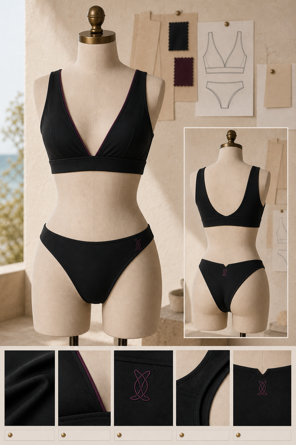 Technical back fit detail for The Siren Calling black swim bottom.