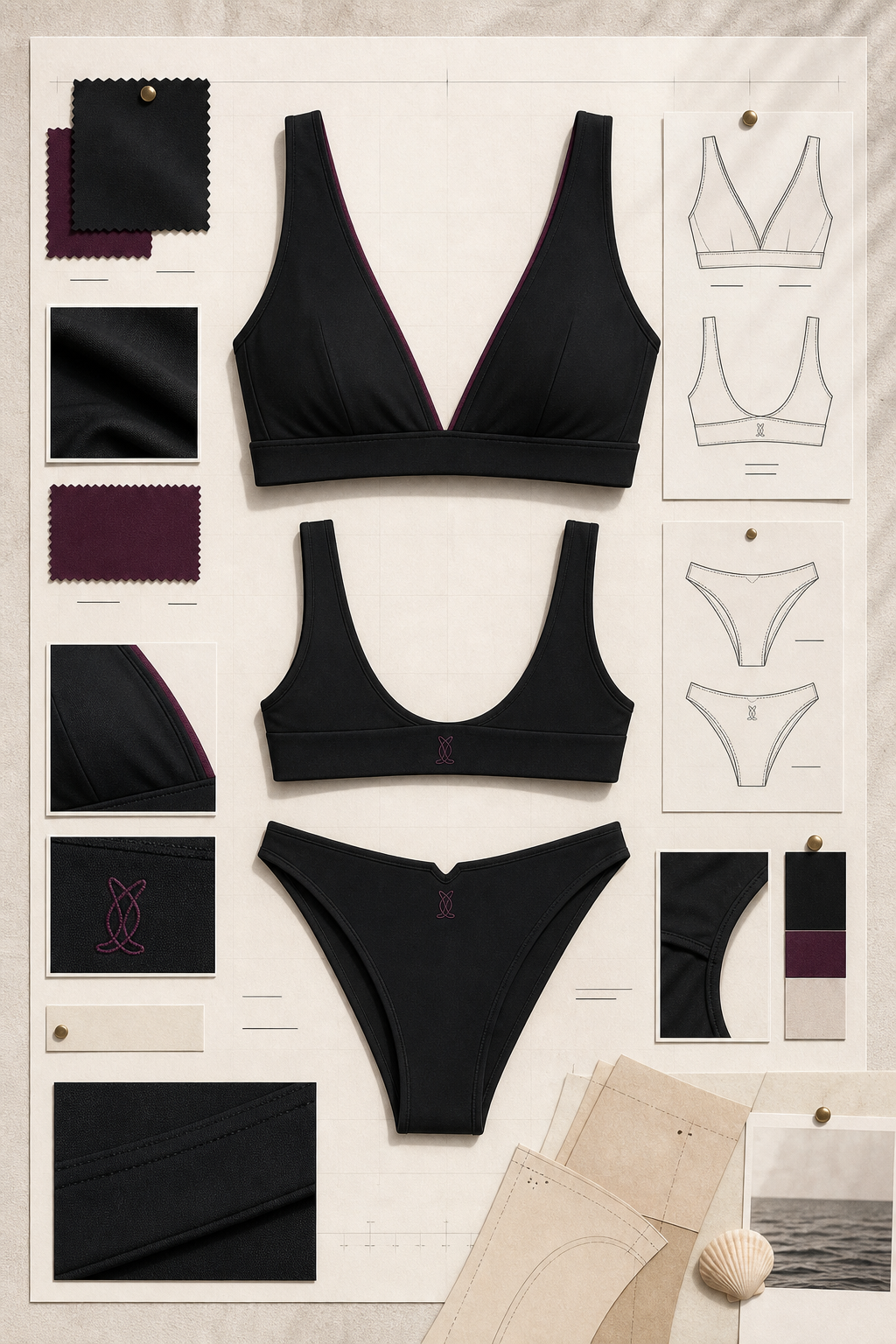 Technical styling view of The Siren Calling black swim set.